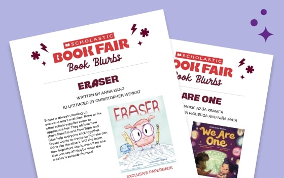 Two Book Blurb pages stacked together showcasing Scholastic Book Fair Book Blurbs