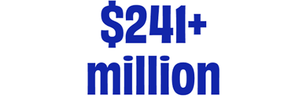 Text: $241+ million