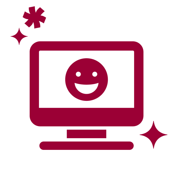 Icon of a computer with a smiley face emoji on the screen