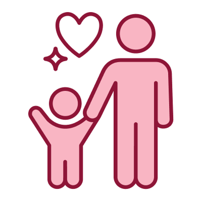 Illustration of an adult and child holding hands, with a heart and sparkle above them, symbolizing love and care. 